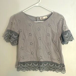 Hollister dusty blue cropped lace blouse